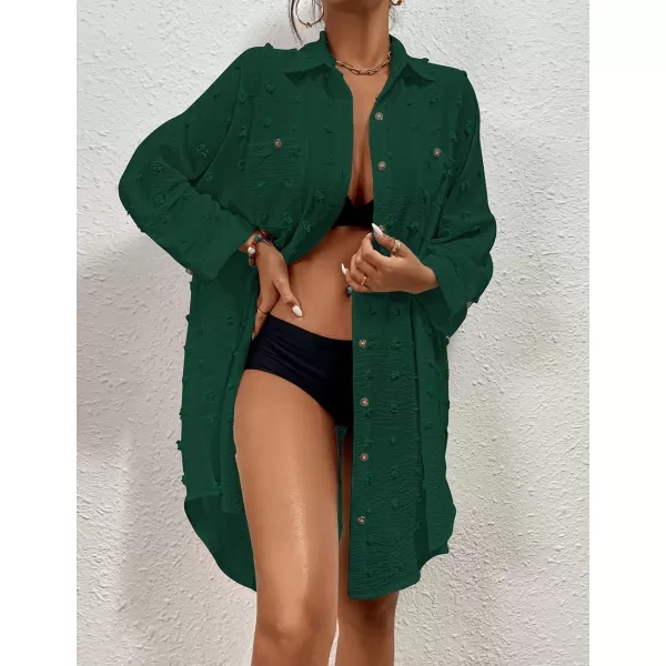Bsubseach Women Swimsuit Coverup Blouse Button Down Shirt Dresses Swiss Dot Tops