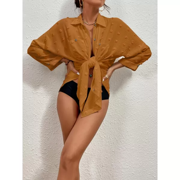Bsubseach Women Swimsuit Coverup Blouse Button Down Shirt Dresses Swiss Dot Tops