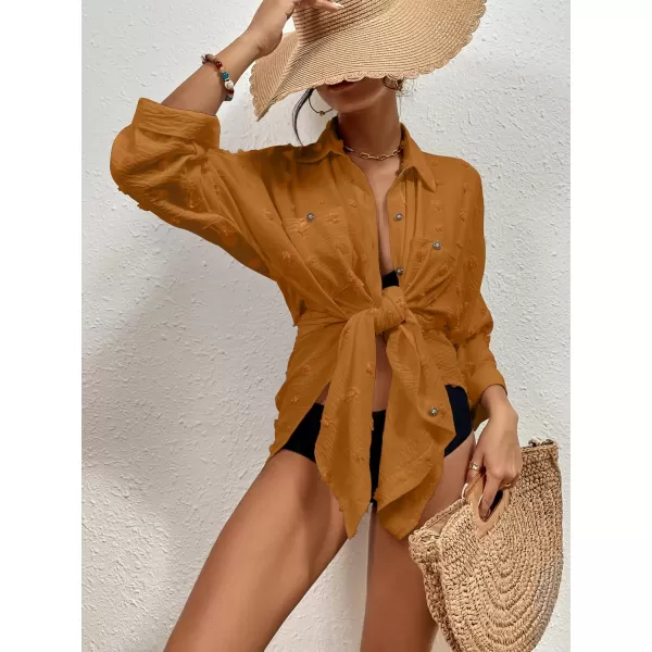 Bsubseach Women Swimsuit Coverup Blouse Button Down Shirt Dresses Swiss Dot Tops
