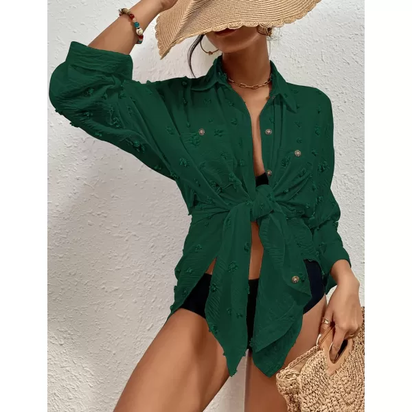 Bsubseach Women Swimsuit Coverup Blouse Button Down Shirt Dresses Swiss Dot Tops