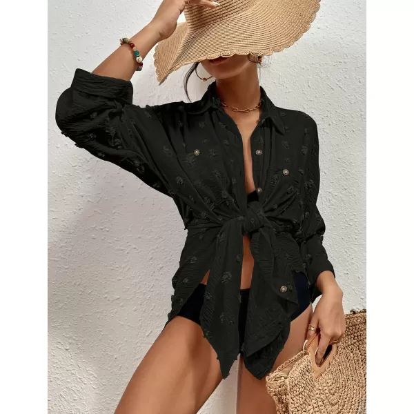 Bsubseach Women Swimsuit Coverup Blouse Button Down Shirt Dresses Swiss Dot Tops