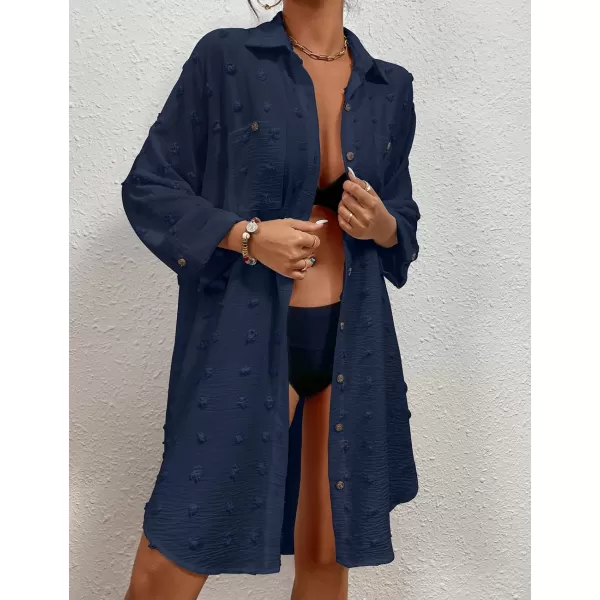 Bsubseach Women Swimsuit Coverup Blouse Button Down Shirt Dresses Swiss Dot Tops
