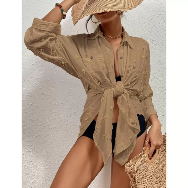 Bsubseach Women Swimsuit Coverup Blouse Button Down Shirt Dresses Swiss Dot Tops