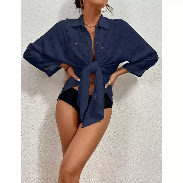 Bsubseach Women Swimsuit Coverup Blouse Button Down Shirt Dresses Swiss Dot Tops