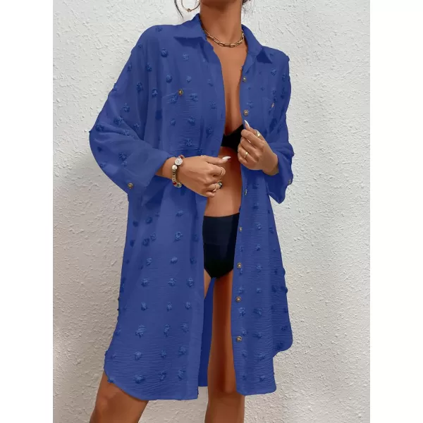 Bsubseach Women Swimsuit Coverup Blouse Button Down Shirt Dresses Swiss Dot Tops