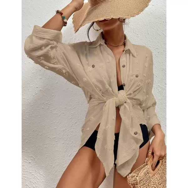 Bsubseach Women Swimsuit Coverup Blouse Button Down Shirt Dresses Swiss Dot Tops