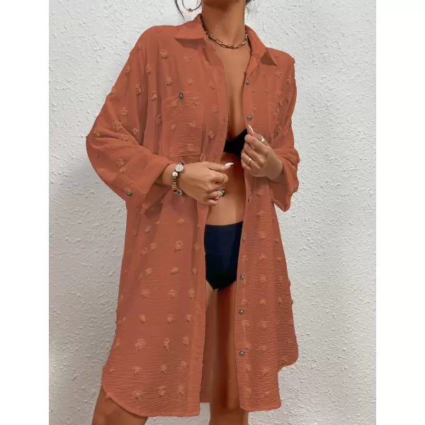 Bsubseach Women Swimsuit Coverup Blouse Button Down Shirt Dresses Swiss Dot Tops