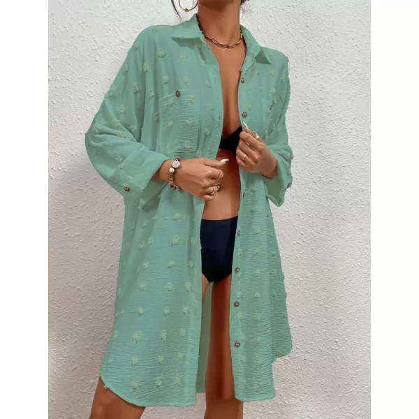 Bsubseach Women Swimsuit Coverup Blouse Button Down Shirt Dresses Swiss Dot Tops