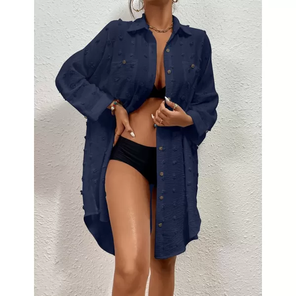 Bsubseach Women Swimsuit Coverup Blouse Button Down Shirt Dresses Swiss Dot Tops