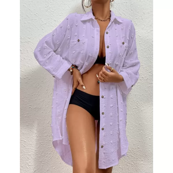 Bsubseach Women Swimsuit Coverup Blouse Button Down Shirt Dresses Swiss Dot Tops