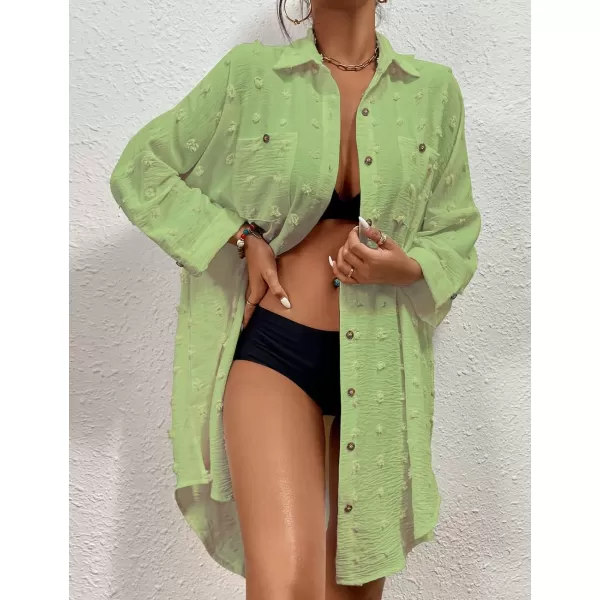 Bsubseach Women Swimsuit Coverup Blouse Button Down Shirt Dresses Swiss Dot Tops