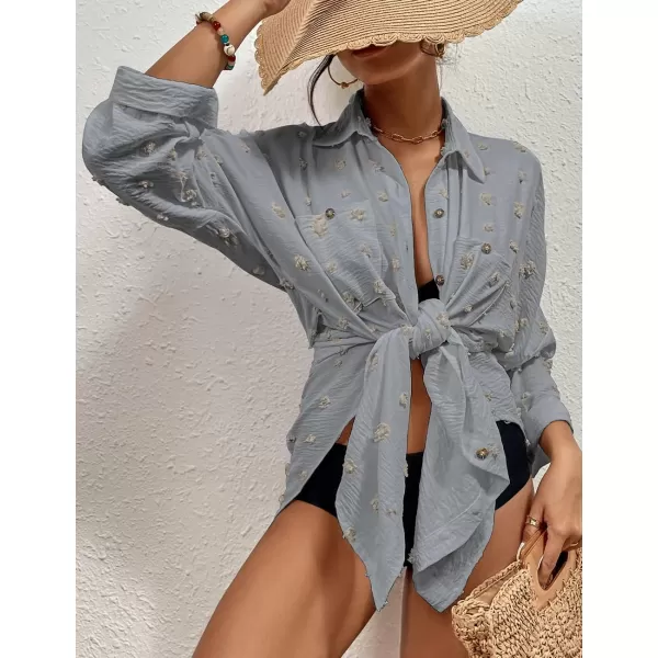 Bsubseach Women Swimsuit Coverup Blouse Button Down Shirt Dresses Swiss Dot Tops