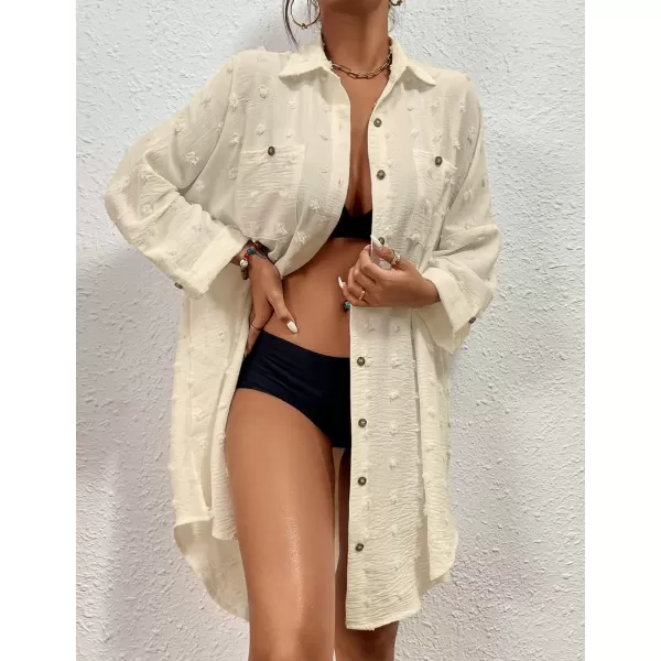 Bsubseach Women Swimsuit Coverup Blouse Button Down Shirt Dresses Swiss Dot Tops