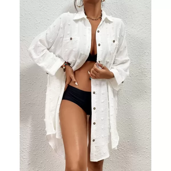 Bsubseach Women Swimsuit Coverup Blouse Button Down Shirt Dresses Swiss Dot Tops