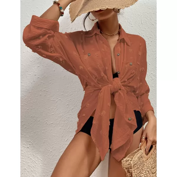Bsubseach Women Swimsuit Coverup Blouse Button Down Shirt Dresses Swiss Dot Tops