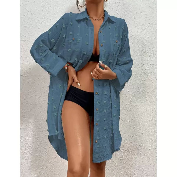Bsubseach Women Swimsuit Coverup Blouse Button Down Shirt Dresses Swiss Dot Tops