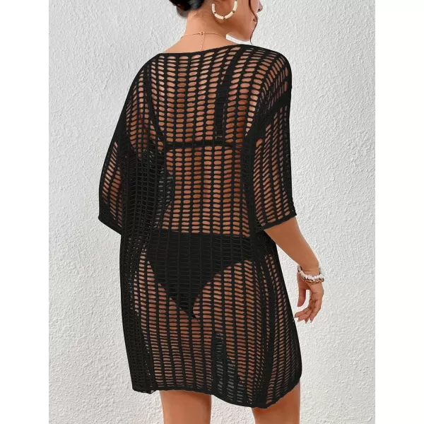 Bsubseach Womens Crochet Cover Up Hollow Out Knitted Beach Swimwear Cover Ups Dress