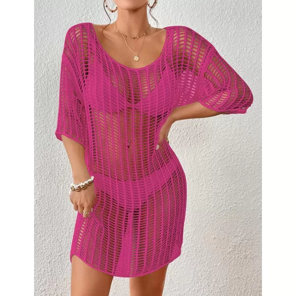 Bsubseach Womens Crochet Cover Up Hollow Out Knitted Beach Swimwear Cover Ups Dress