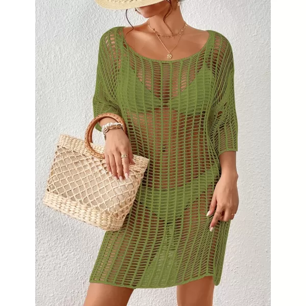 Bsubseach Womens Crochet Cover Up Hollow Out Knitted Beach Swimwear Cover Ups Dress