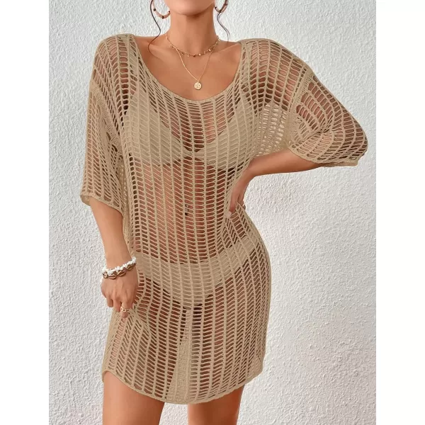 Bsubseach Womens Crochet Cover Up Hollow Out Knitted Beach Swimwear Cover Ups Dress