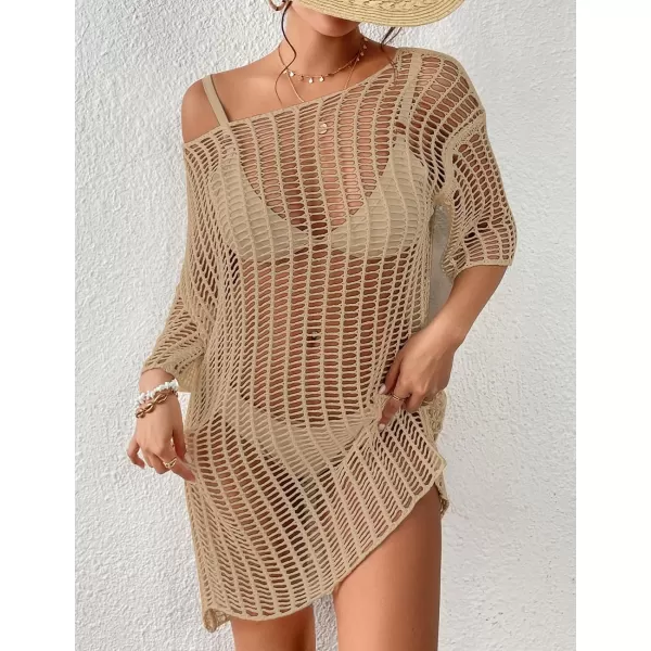 Bsubseach Womens Crochet Cover Up Hollow Out Knitted Beach Swimwear Cover Ups Dress