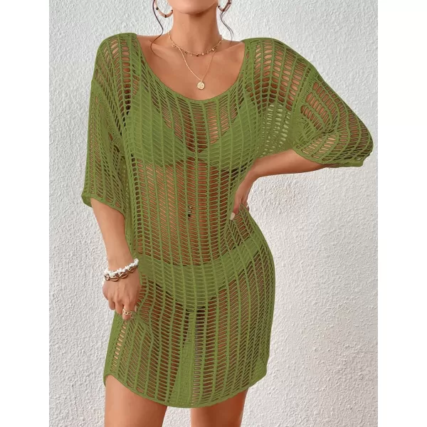 Bsubseach Womens Crochet Cover Up Hollow Out Knitted Beach Swimwear Cover Ups Dress