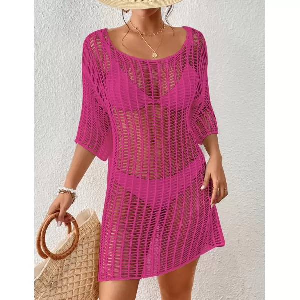 Bsubseach Womens Crochet Cover Up Hollow Out Knitted Beach Swimwear Cover Ups Dress