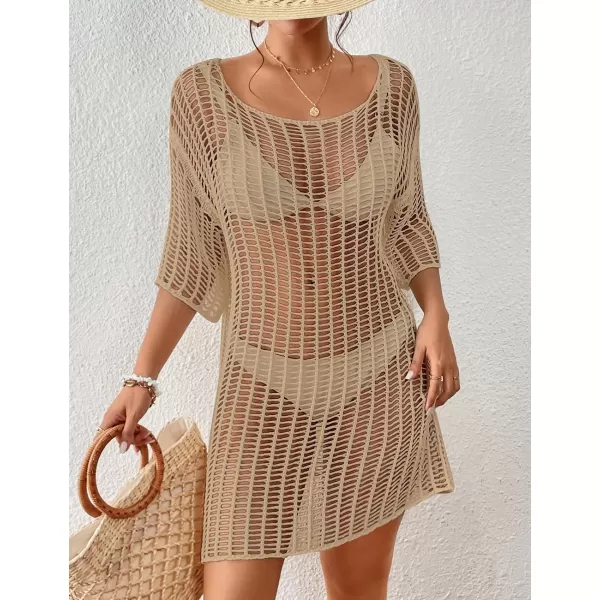 Bsubseach Womens Crochet Cover Up Hollow Out Knitted Beach Swimwear Cover Ups Dress