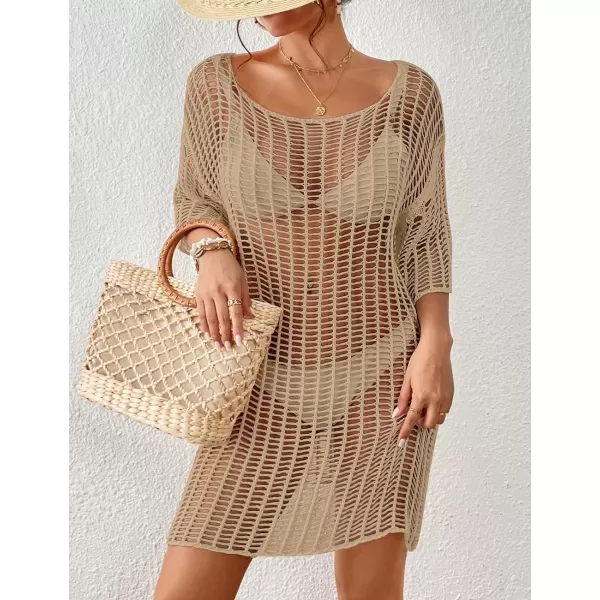 Bsubseach Womens Crochet Cover Up Hollow Out Knitted Beach Swimwear Cover Ups Dress