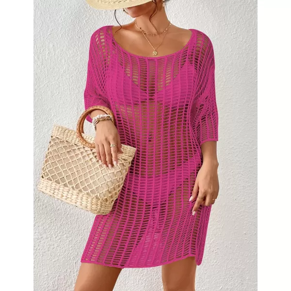 Bsubseach Womens Crochet Cover Up Hollow Out Knitted Beach Swimwear Cover Ups Dress