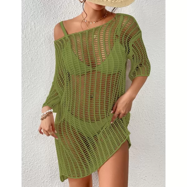 Bsubseach Womens Crochet Cover Up Hollow Out Knitted Beach Swimwear Cover Ups Dress