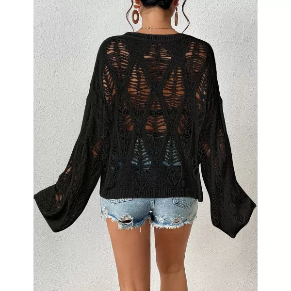 Bsubseach Womens Crochet Crop Top Bell Long Sleeve Beach Swimsuit Cover Up Hollow Out Knit Summer Outfits