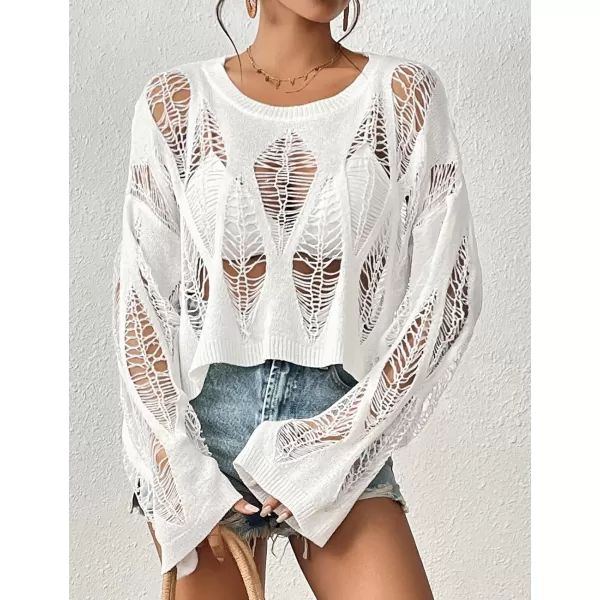Bsubseach Womens Crochet Crop Top Bell Long Sleeve Beach Swimsuit Cover Up Hollow Out Knit Summer Outfits