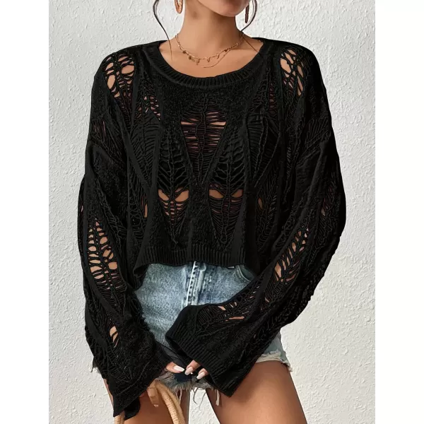 Bsubseach Womens Crochet Crop Top Bell Long Sleeve Beach Swimsuit Cover Up Hollow Out Knit Summer Outfits