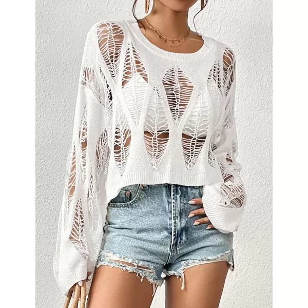 Bsubseach Womens Crochet Crop Top Bell Long Sleeve Beach Swimsuit Cover Up Hollow Out Knit Summer Outfits