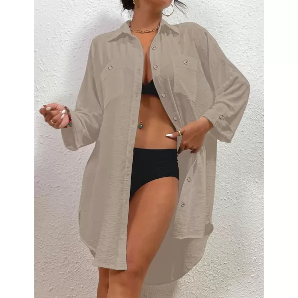 Bsubseach Womens Modern Swimsuit Cover Up Blouse Button Down Shirt Dresses Tops