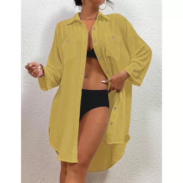 Bsubseach Womens Modern Swimsuit Cover Up Blouse Button Down Shirt Dresses Tops