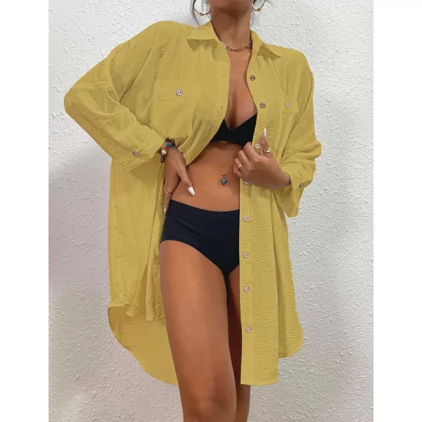 Bsubseach Womens Modern Swimsuit Cover Up Blouse Button Down Shirt Dresses Tops