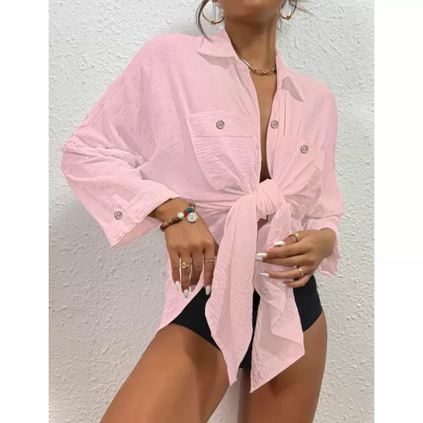 Bsubseach Womens Modern Swimsuit Cover Up Blouse Button Down Shirt Dresses Tops