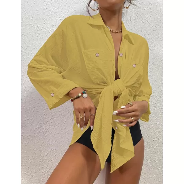 Bsubseach Womens Modern Swimsuit Cover Up Blouse Button Down Shirt Dresses Tops