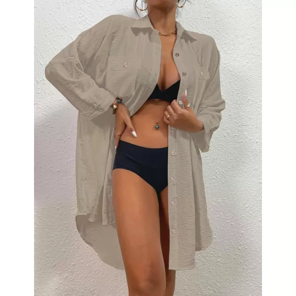 Bsubseach Womens Modern Swimsuit Cover Up Blouse Button Down Shirt Dresses Tops