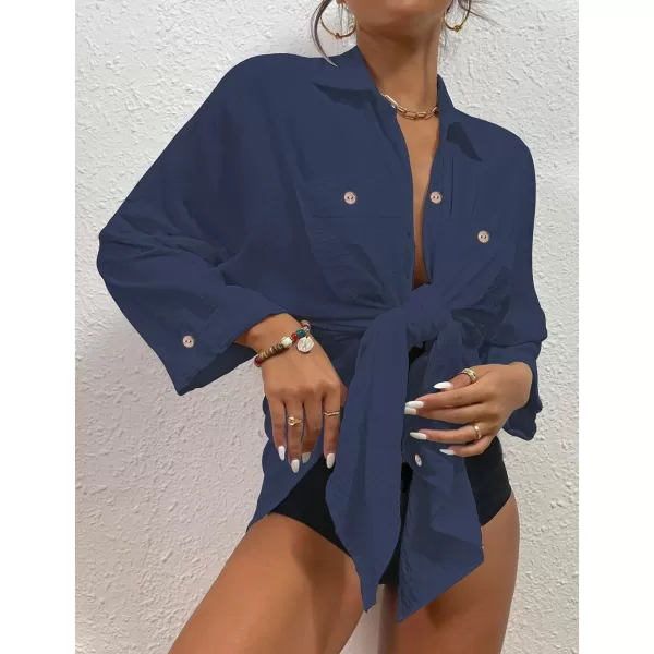 Bsubseach Womens Modern Swimsuit Cover Up Blouse Button Down Shirt Dresses Tops