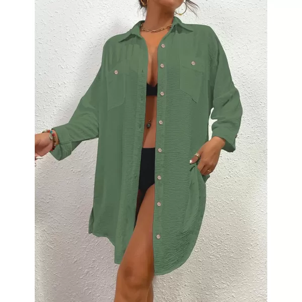 Bsubseach Womens Modern Swimsuit Cover Up Blouse Button Down Shirt Dresses Tops