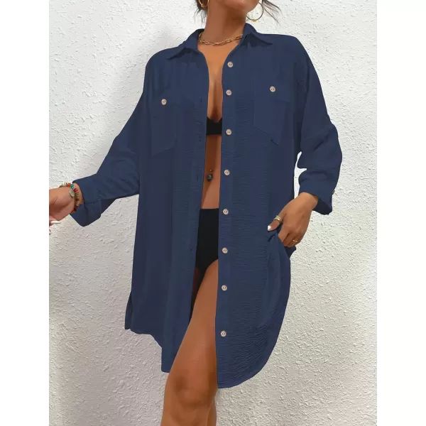 Bsubseach Womens Modern Swimsuit Cover Up Blouse Button Down Shirt Dresses Tops