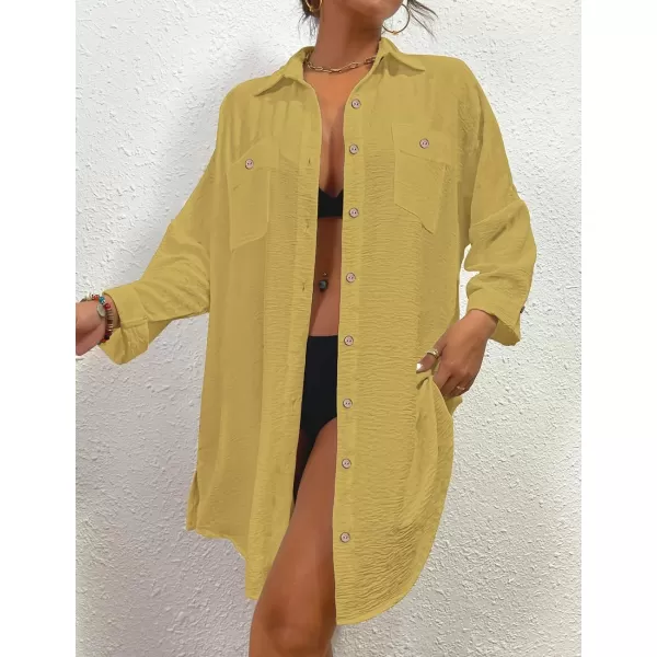 Bsubseach Womens Modern Swimsuit Cover Up Blouse Button Down Shirt Dresses Tops