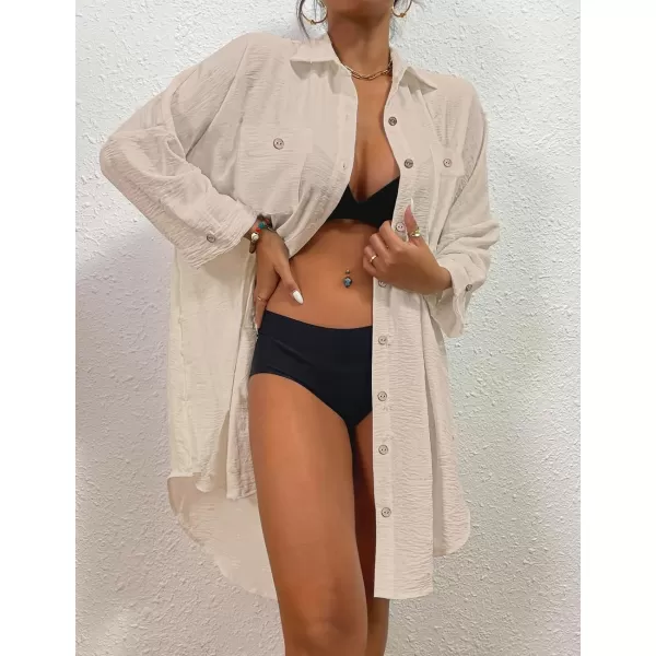 Bsubseach Womens Modern Swimsuit Cover Up Blouse Button Down Shirt Dresses Tops