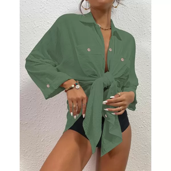 Bsubseach Womens Modern Swimsuit Cover Up Blouse Button Down Shirt Dresses Tops