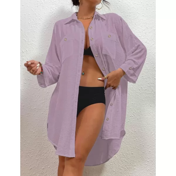 Bsubseach Womens Modern Swimsuit Cover Up Blouse Button Down Shirt Dresses Tops