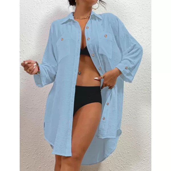 Bsubseach Womens Modern Swimsuit Cover Up Blouse Button Down Shirt Dresses Tops