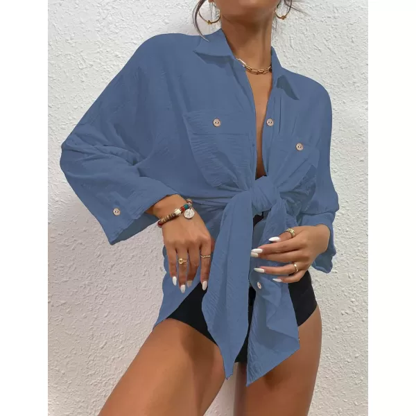 Bsubseach Womens Modern Swimsuit Cover Up Blouse Button Down Shirt Dresses Tops